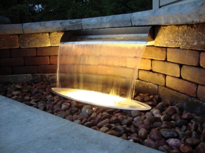 Atlantic Water Gardens 12" Stainless Steel Spillway- 316 Steel - shown with optional underwater lighting